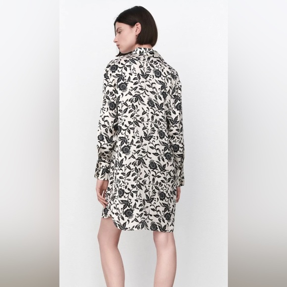Zara Botton Down Black & White Floral Shirt Dress Sz S NWOT - Picture 2 of 5